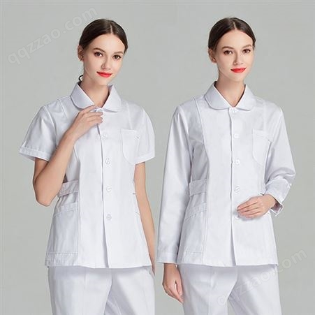 护士服长袖女夏装分体套装短袖圆领两件套短款蓝色护工工作服套装